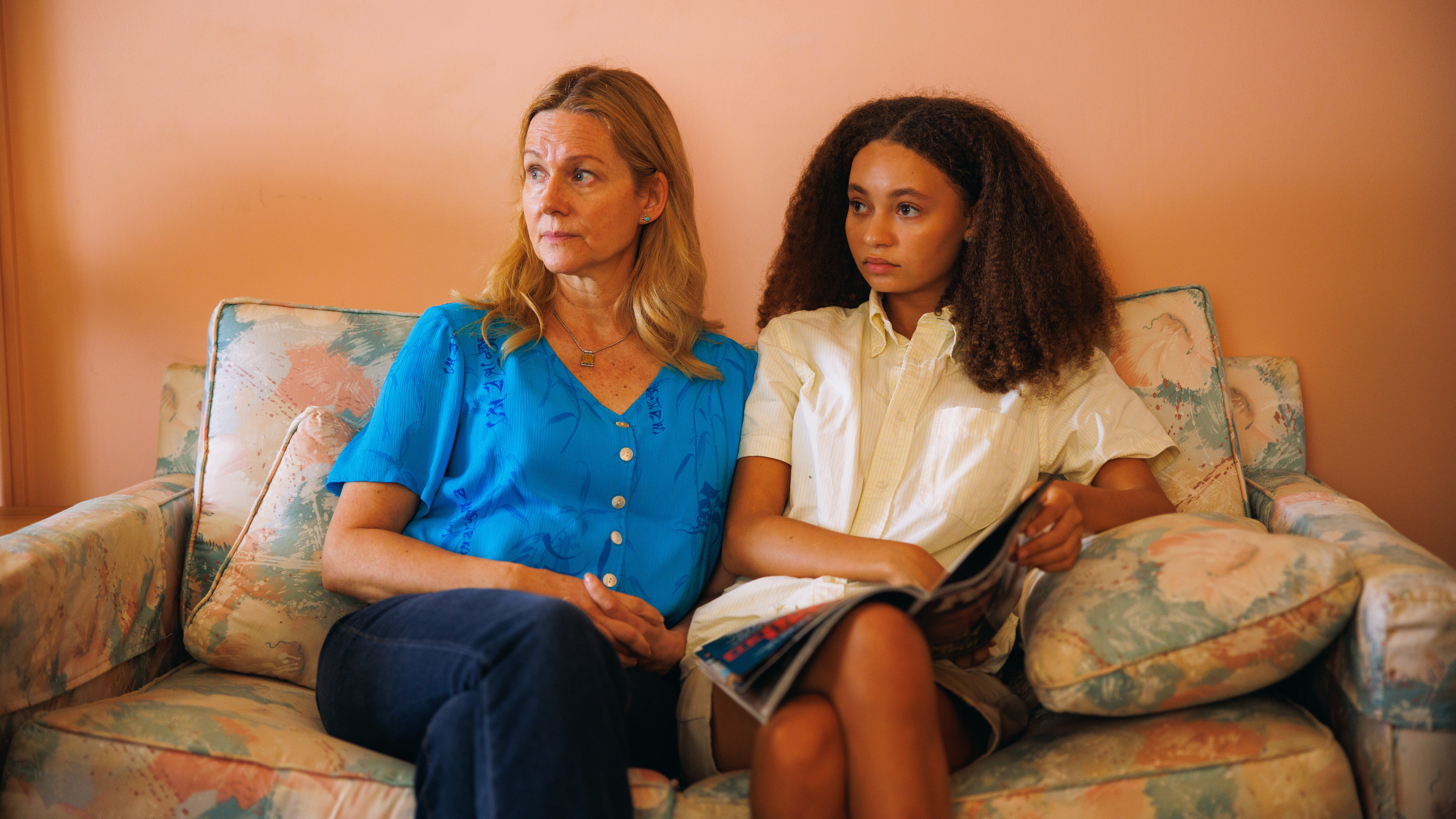 Laura Linney, left, and Nico Parker in Suncoast. The film was inspired by writer-director Laura Chinn's teenage experience, caring for her older brother as he died from brain cancer.