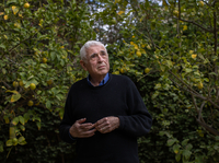 Ilan Troen, a Brandeis University professor emeritus, at his home in Omer, Israel. His daughter and son-in-law, Deborah and Shlomi Mathias, were killed in the Hamas attack on Oct. 7, 2023.